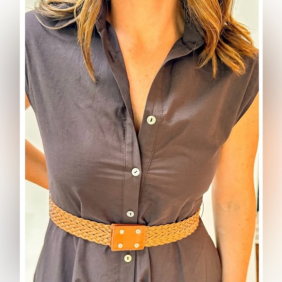 NWOT- Taylor cocoa poplin sleeveless belted midi dress - Picture 3 of 11